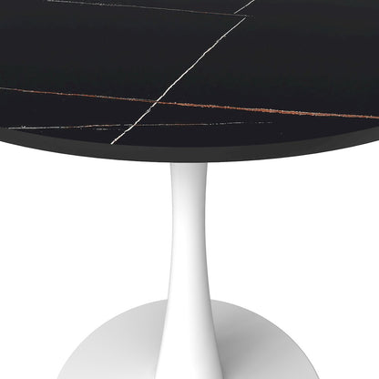 Bristol 24 round dining table White base with Black Sintered stone Top