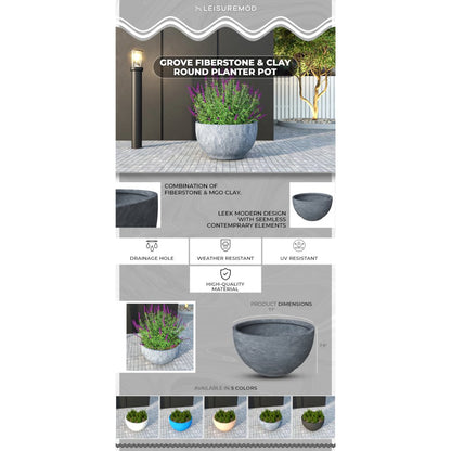 Grove Series Hemisphere Poly Clay Planter in Aged Concrete 14.9 Dia, 7.8 High