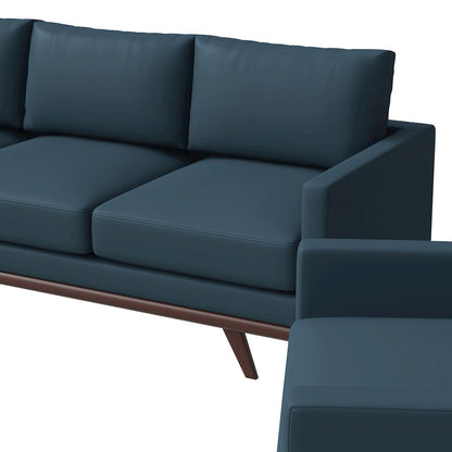 Chester 3-Piece Leather Living Room Sofa Set with Birch Wood Base Navy Blue