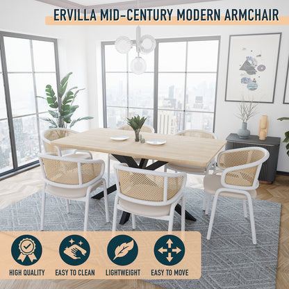 Ervilla Modern Dining Chair with White Powder Coated Steel Legs and Wicker Back