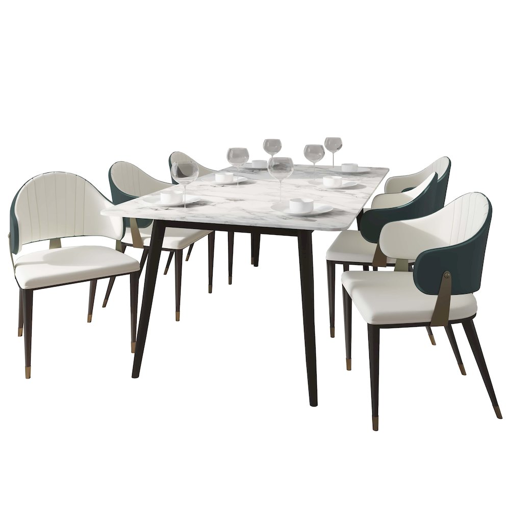 Zayle 7-Piece Dining Set with 55" Rectangular Dining Table in Green