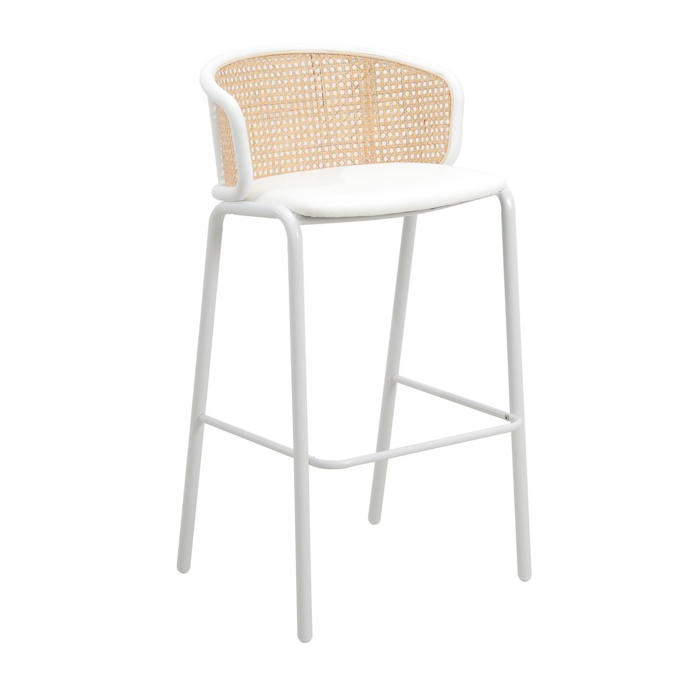 Ervilla Mid-Century Modern Wicker Bar Stool in White