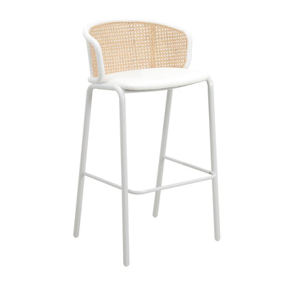 Ervilla Mid-Century Modern Wicker Bar Stool in White