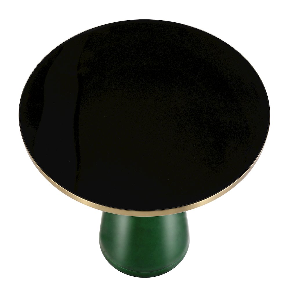 Tully Collection Glass side Table Green glass, Gold Rim with Black Glass top