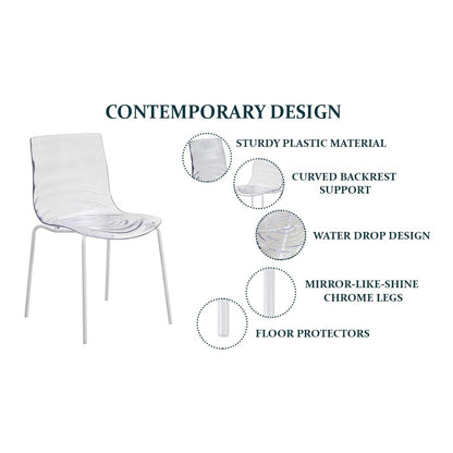 Astor Water Ripple Design Dining Chair in White Base Clear Seat Set of 2