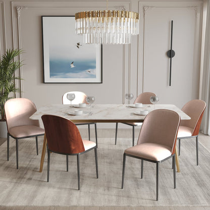 Zayle 7-Piece Dining Set with 55" Dining Side Chair in Walnut/Light Brown
