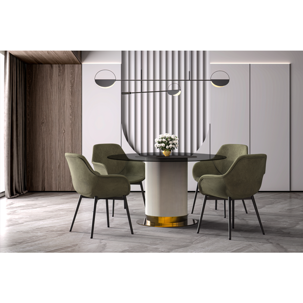 Jexis Series Round Dining Table White\Gold Base with 60 Round Clear Glass Top