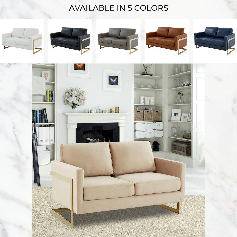 Lincoln Modern Mid-Century Upholstered Velvet Loveseat with Gold Frame