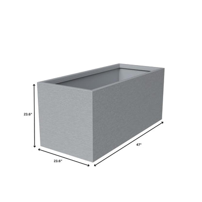 Flora Series Rectangle Poly Stone Planter in Grey 23.6 x 23.6, 47.2 Long