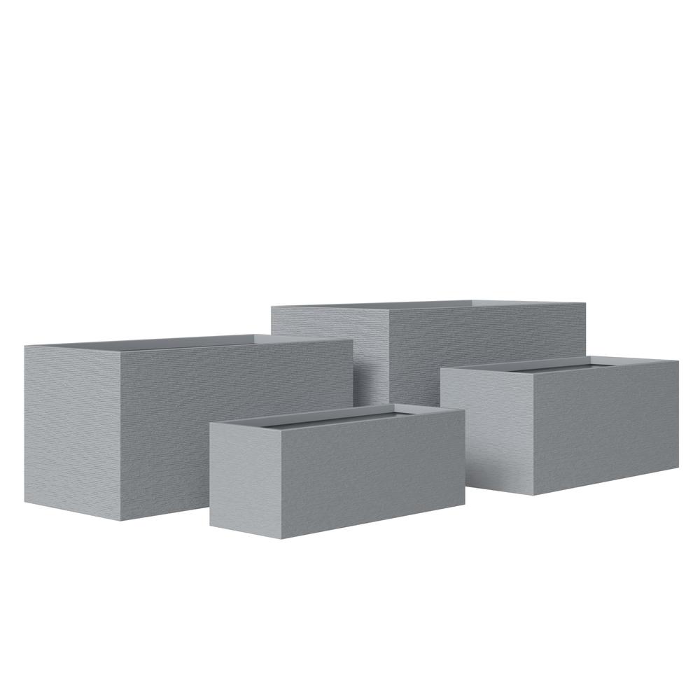 Flora Series Poly Stone Planter Set in Grey