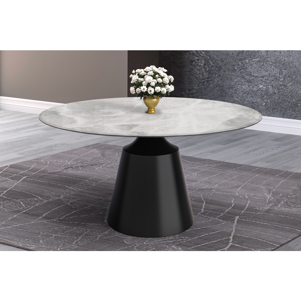 Round Dining Table Black Base with 60 Round Light Grey Sintered Stone Top