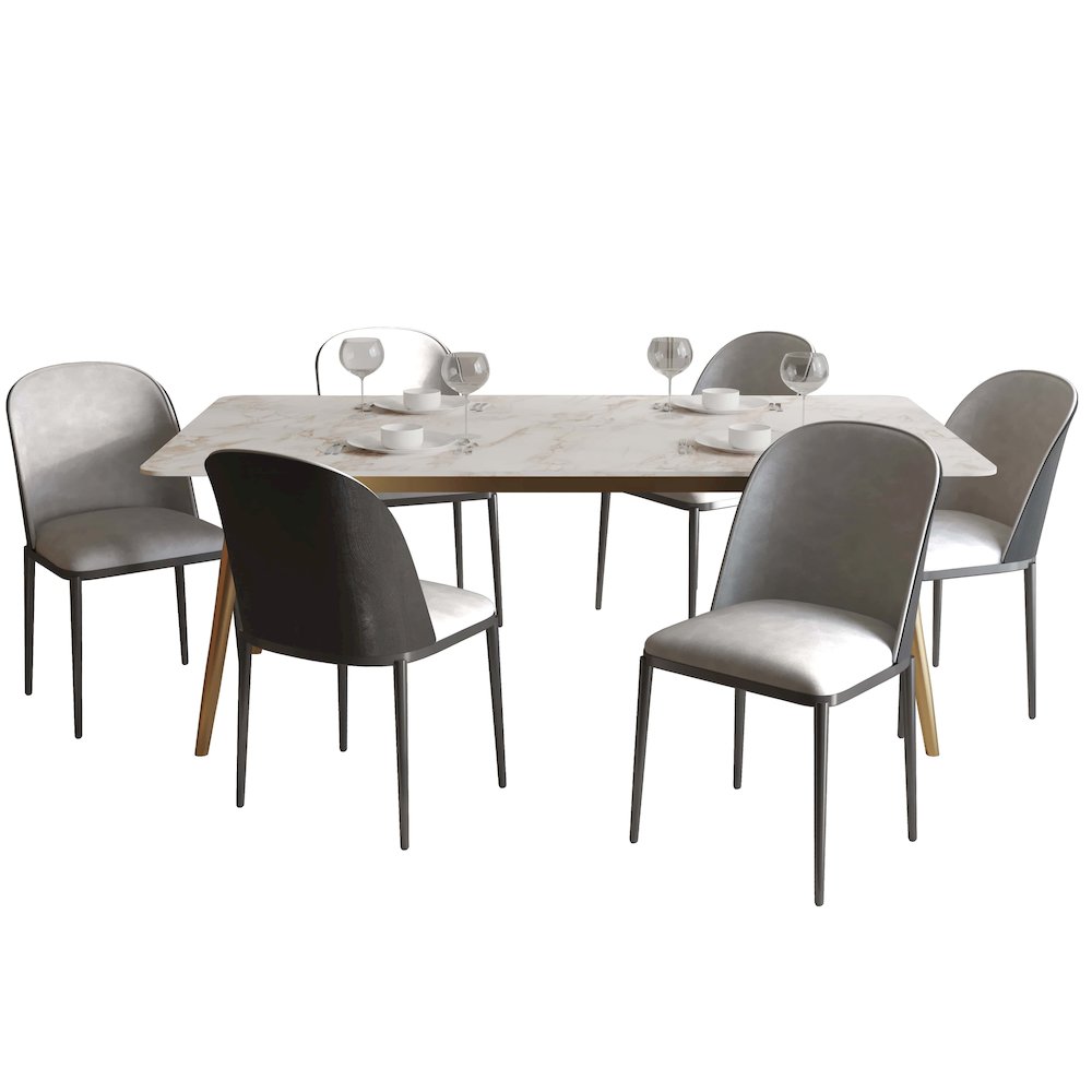 Zayle 7-Piece Dining Set with 55" Rectangular Dining Table in Black/Light Grey