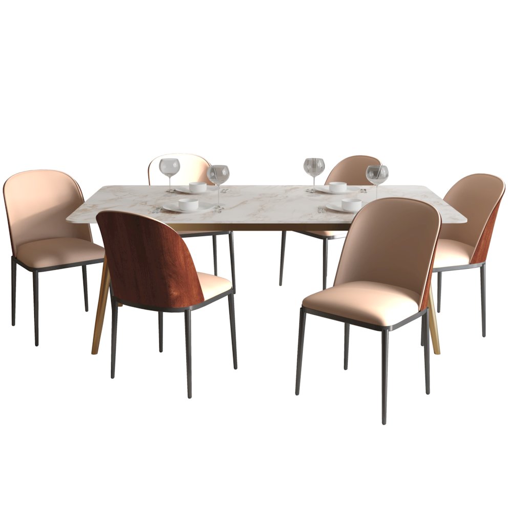 Zayle 7-Piece Dining Set with 55" Rectangular Dining Side Chair in Walnut/Brown