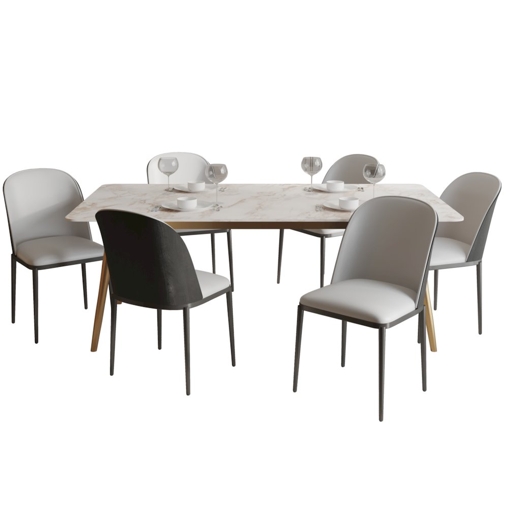 Zayle 7-Piece Dining Set with 55" Dining Table in Black/Platinum Blue