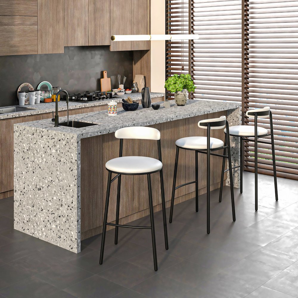 Lume Collection Modern Bar Stool in White Set of 2