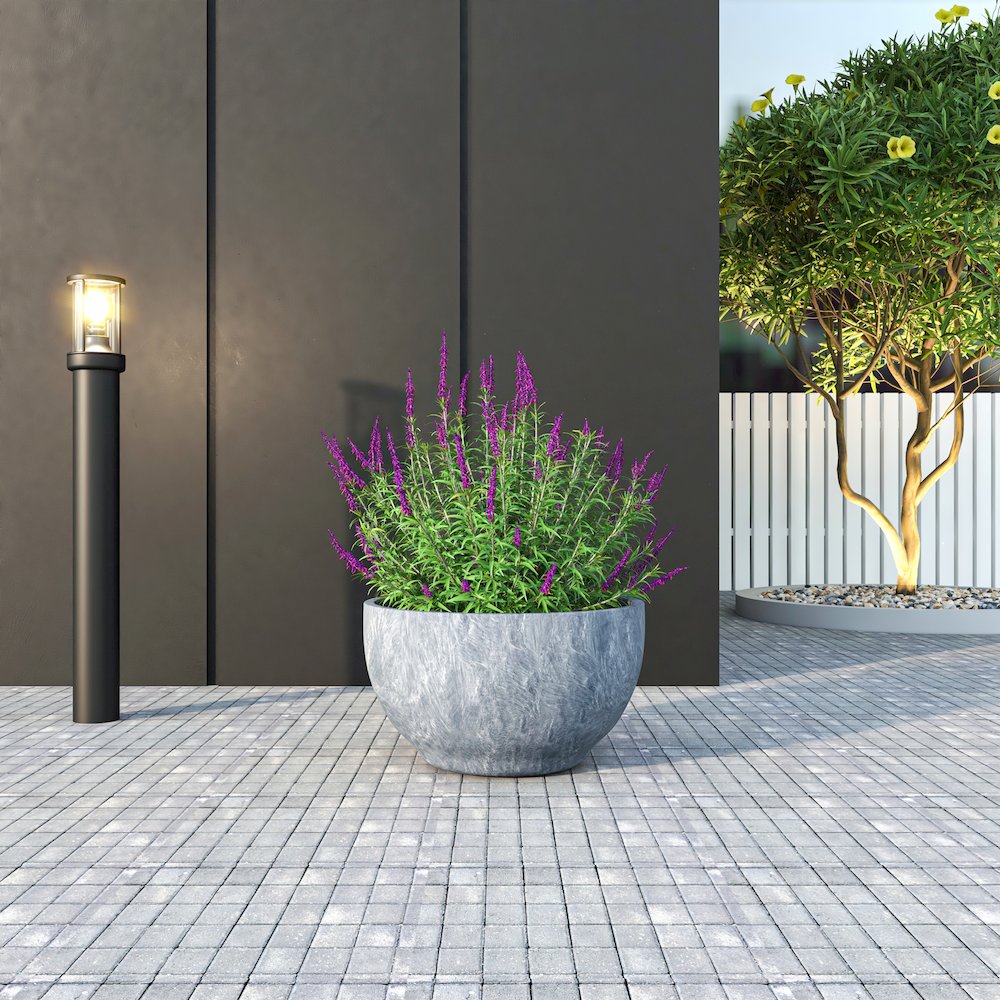 Grove Series Hemisphere Poly Clay Planter in Aged Concrete 14.9 Dia, 7.8 High