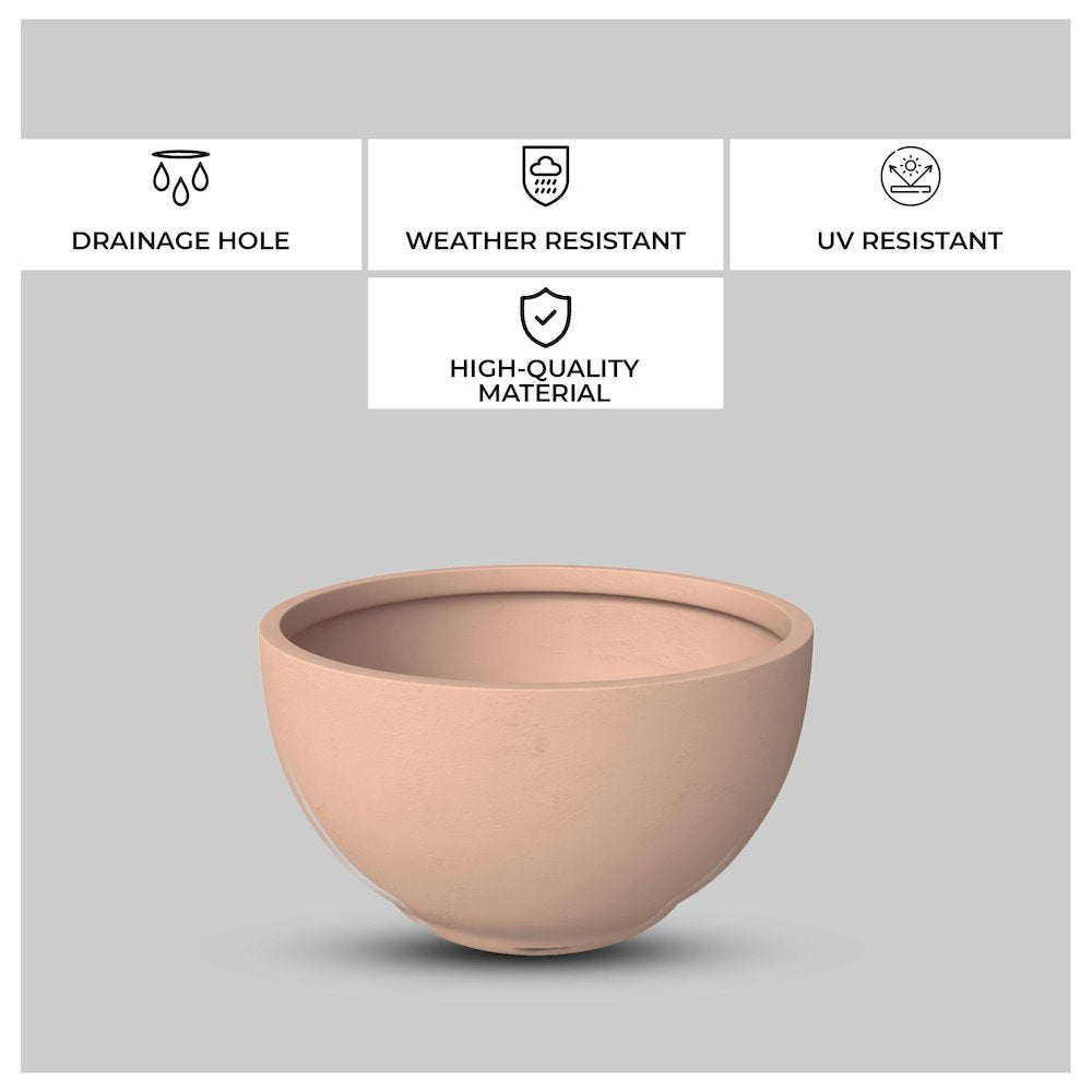 Grove Series Hemisphere Poly Clay Planter in Terra cotta Color 10.6 Dia, 5.9