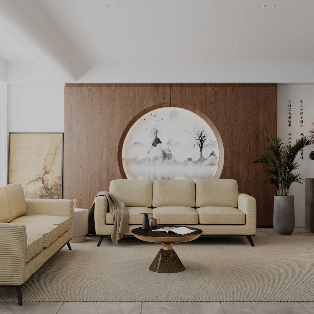 Chester Modern Faux Leather Sofa in Beige Mesh
