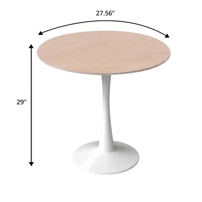 Bristol 27" Round Dining Table White Base with Sintered Stone Natural Wood Top