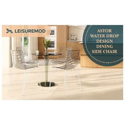 Astor Water Ripple Design Dining Chair in White Base Clear Seat Set of 4