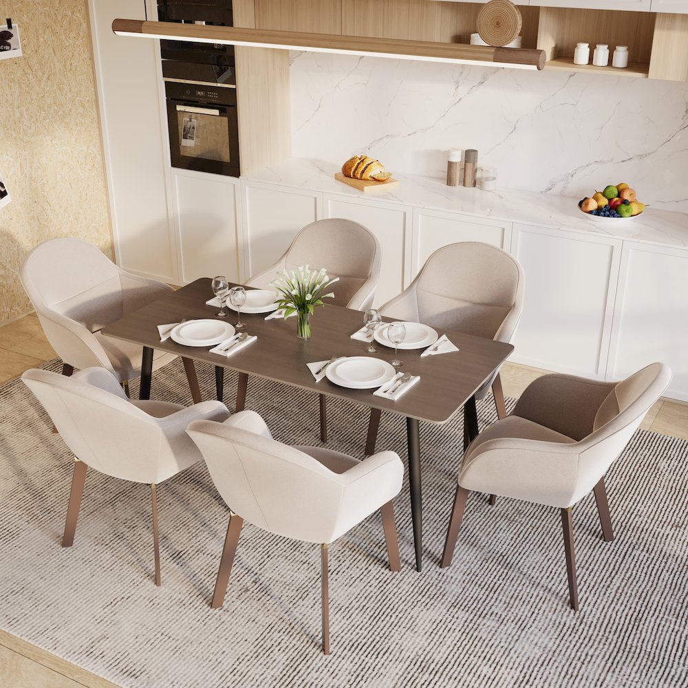 Zayle 62" Rectangle Sintered Stone Dining Table in Red Oak with BLack Base