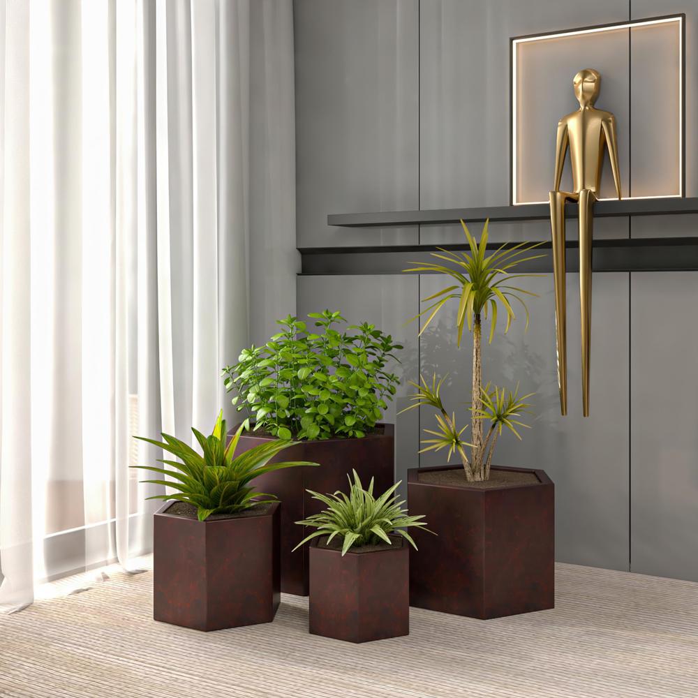 Thicket 4-Piece Fiberstone Planter in Brown