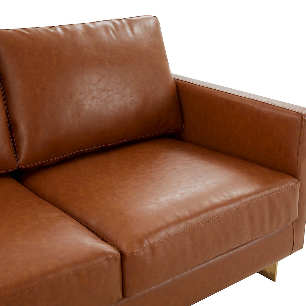 Lincoln Modern Mid-Century Upholstered Leather Sofa with Gold Frame