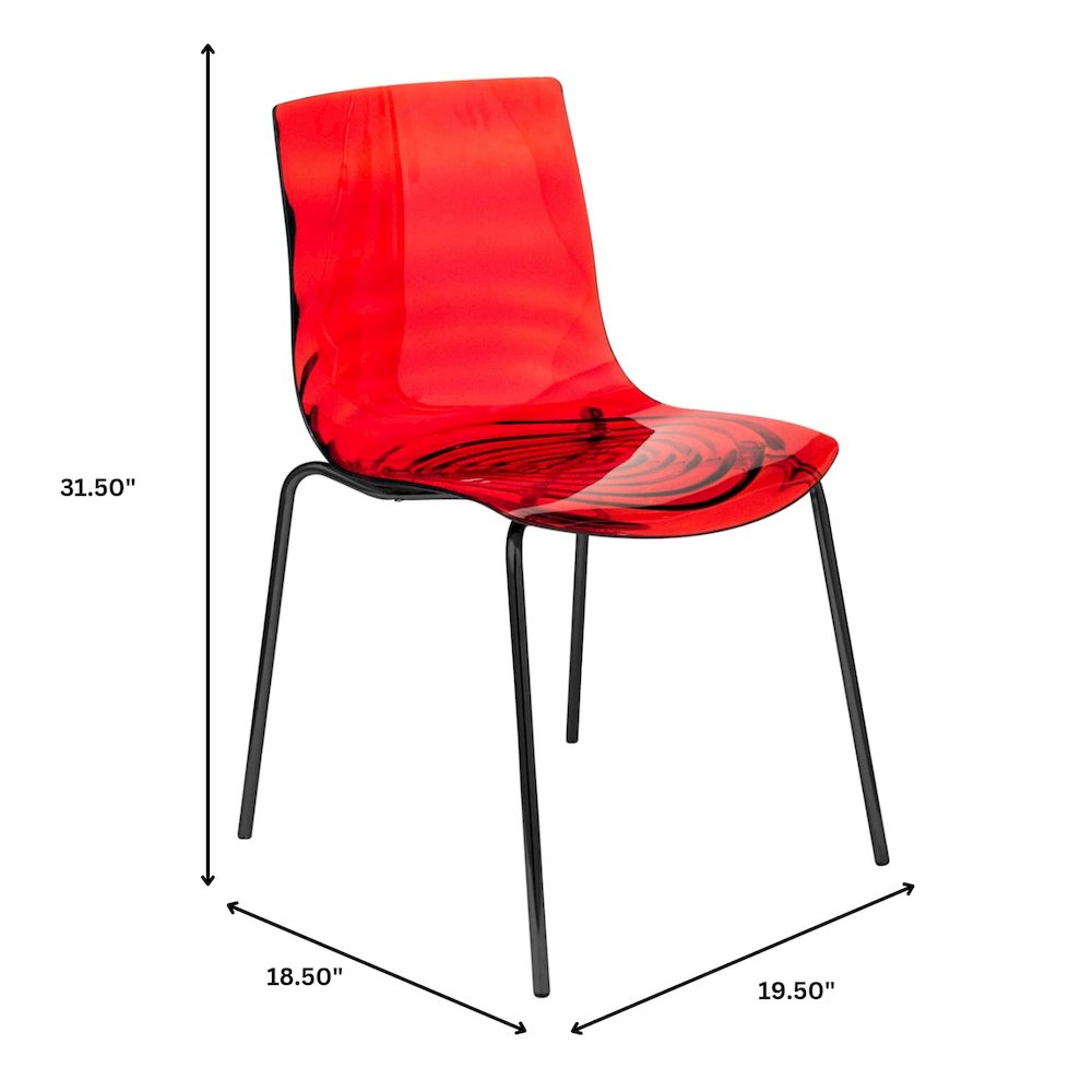 Astor Water Ripple Design Dining Chair in Black Base Trans Red Seat Set of 2