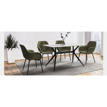 Elega Series Black Carbon Steel Dining Table 62 With White Sintered Stone Top