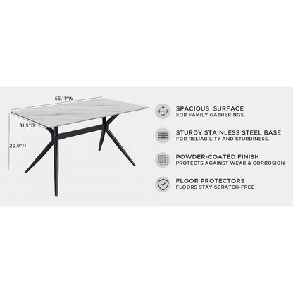 Elega Series Black Carbon Steel Dining Table 62 With White Sintered Stone Top