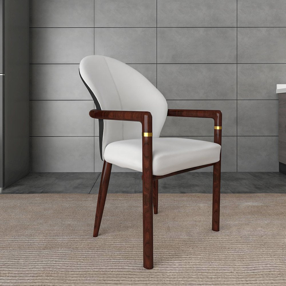 Opaline Series Elegant Wooden Dining Chair in Black Velvet and White - Set of 2