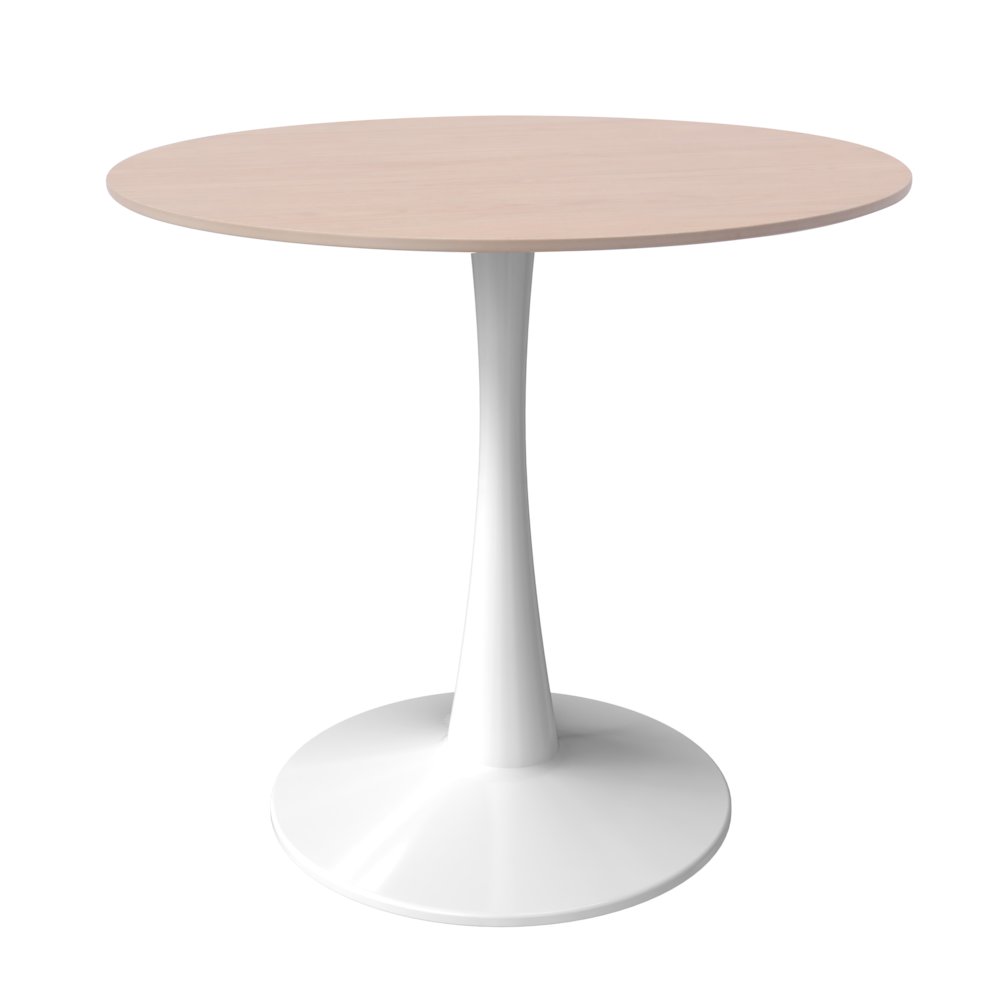 Bristol 27" Round Dining Table White Base with Sintered Stone Natural Wood Top