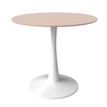 Bristol 27" Round Dining Table White Base with Sintered Stone Natural Wood Top