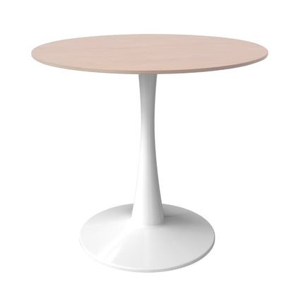 Bristol 27" Round Dining Table White Base with Sintered Stone Natural Wood Top