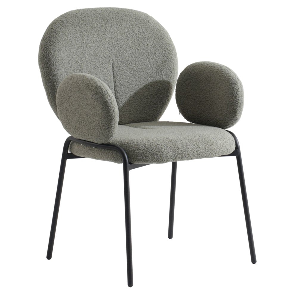 Celestial Series Boucle Dining Arm Chair, Black Frame with Green Fabric Set of 4
