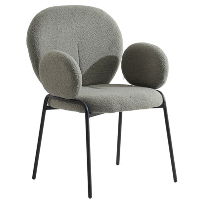 Celestial Series Boucle Dining Arm Chair, Black Frame with Green Fabric Set of 4