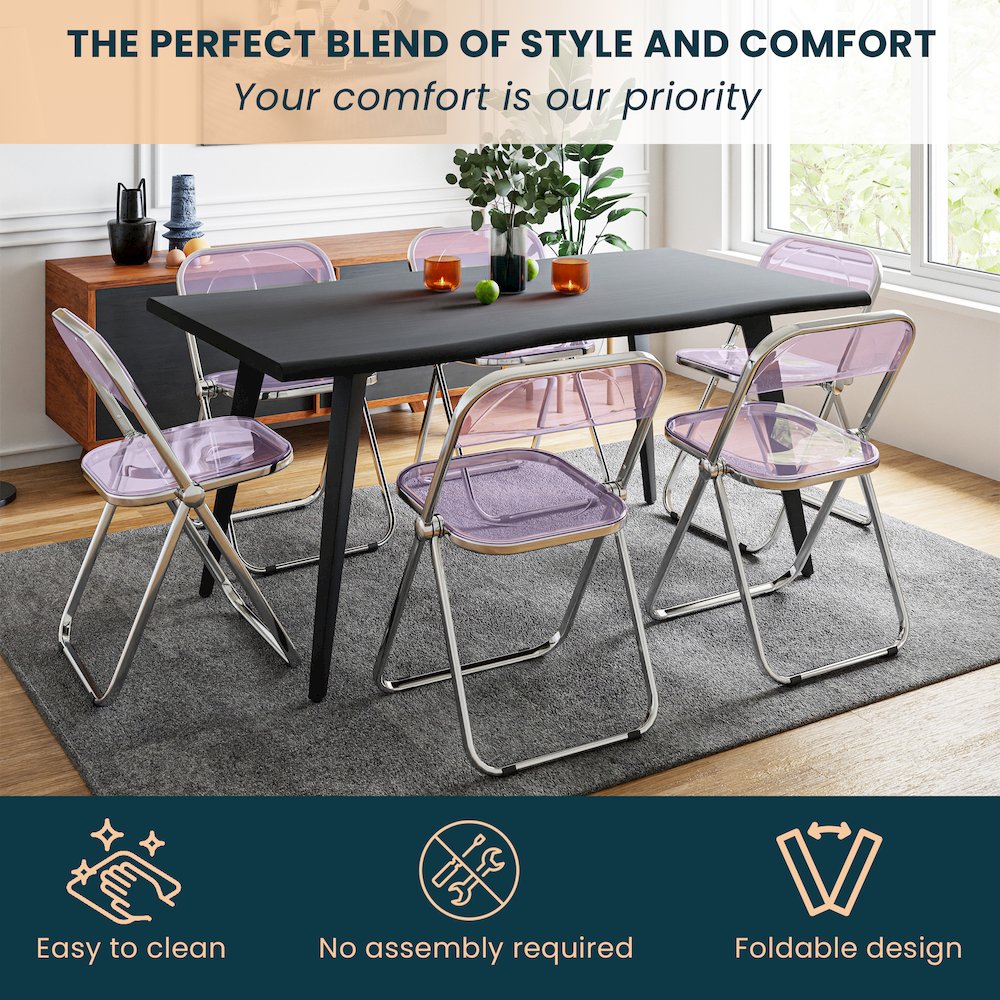 Lawrence Acrylic Folding Chair With Metal Frame, Set of 4