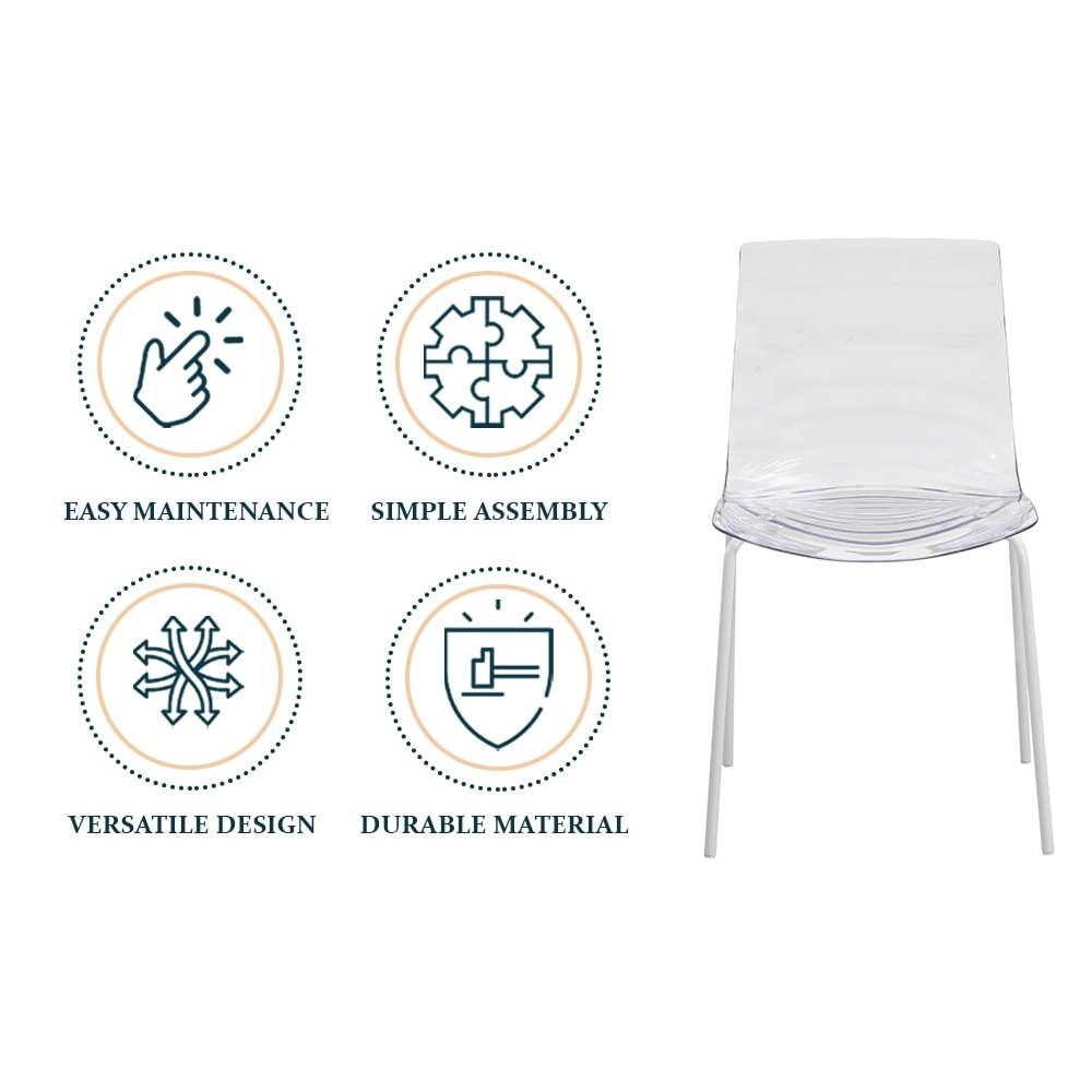 Astor Water Ripple Design Dining Chair in White Base Trans Black Seat Set of 4