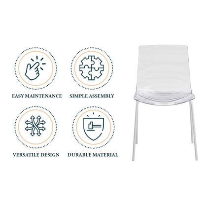 Astor Water Ripple Design Dining Chair in White Base Trans Black Seat Set of 4