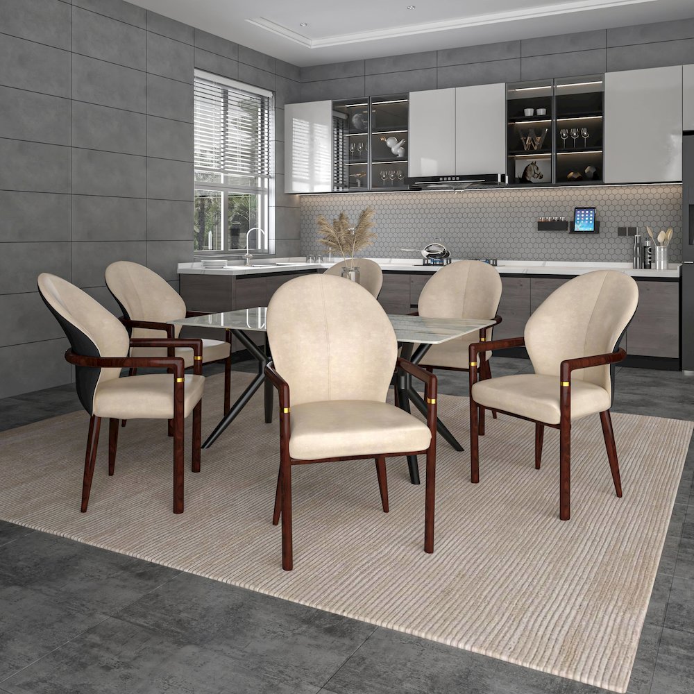 Opaline Series Elegant Wooden Dining Chair in Black Velvet and Toupe - Set of 2