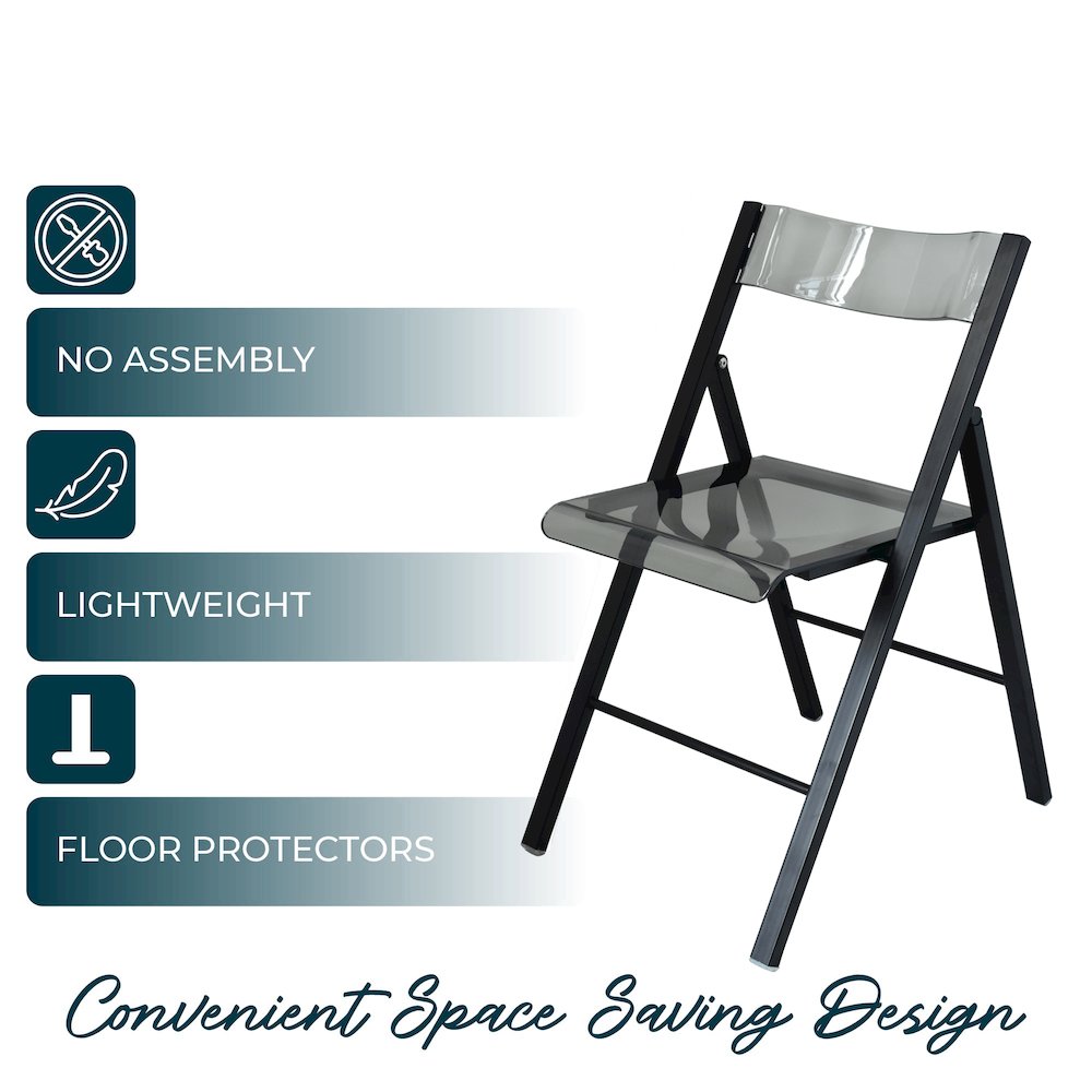 Menno Modern Acrylic Folding Chair Black Frame With Trans Black Seat