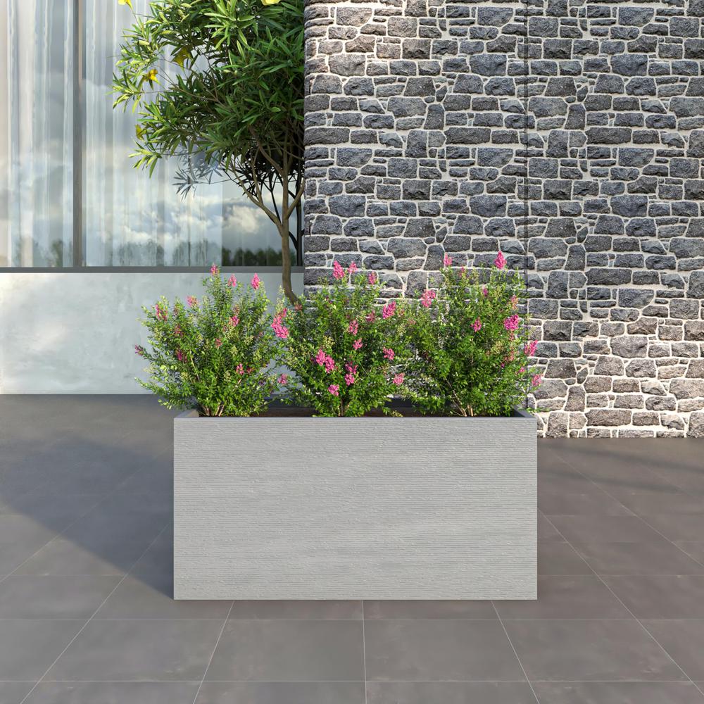 Flora Series Rectangle Poly Stone Planter in Grey 23.6 x 23.6, 47.2 Long