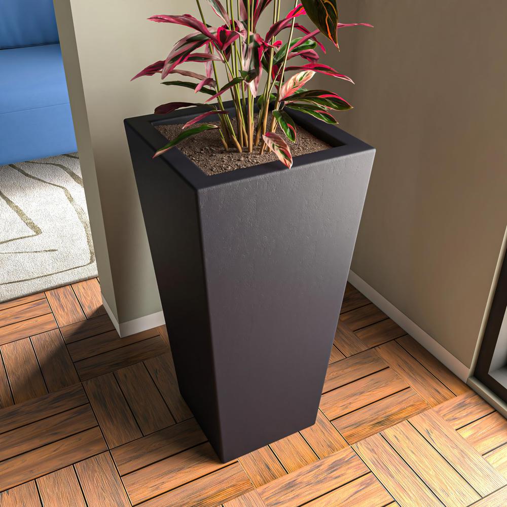 Orna Series Poly Stone Planter 17.7 Dia 36.2 High in Black