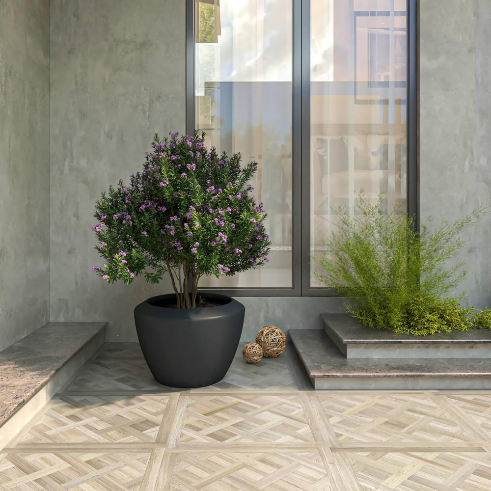 Vessel Series Poly Stone Planter in Black 22" Dia 15" high