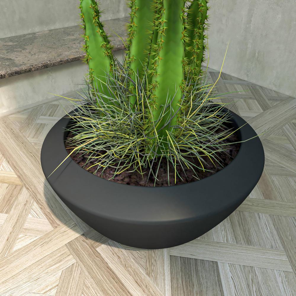 Vessel Series Poly Stone Planter in Black 15" Dia 8" high