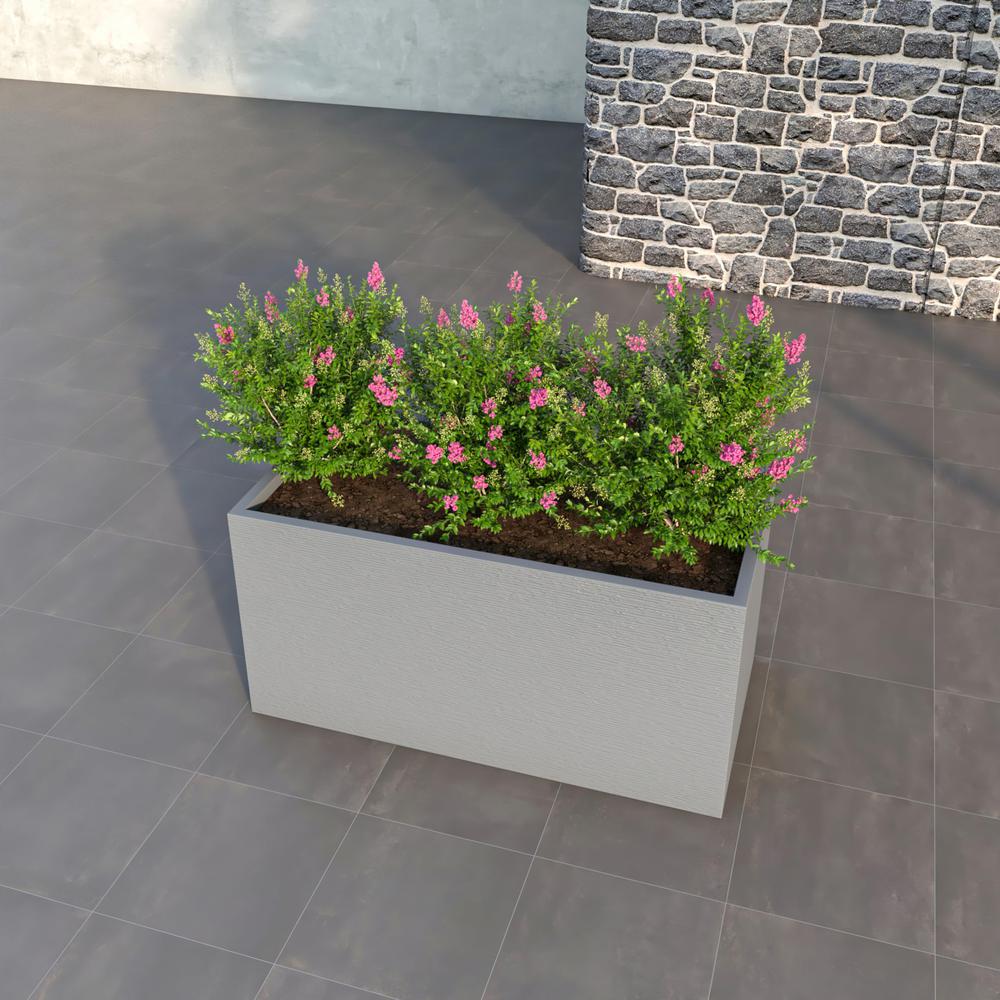Flora Series Rectangle Poly Stone Planter in Grey 23.6 x 23.6, 47.2 Long