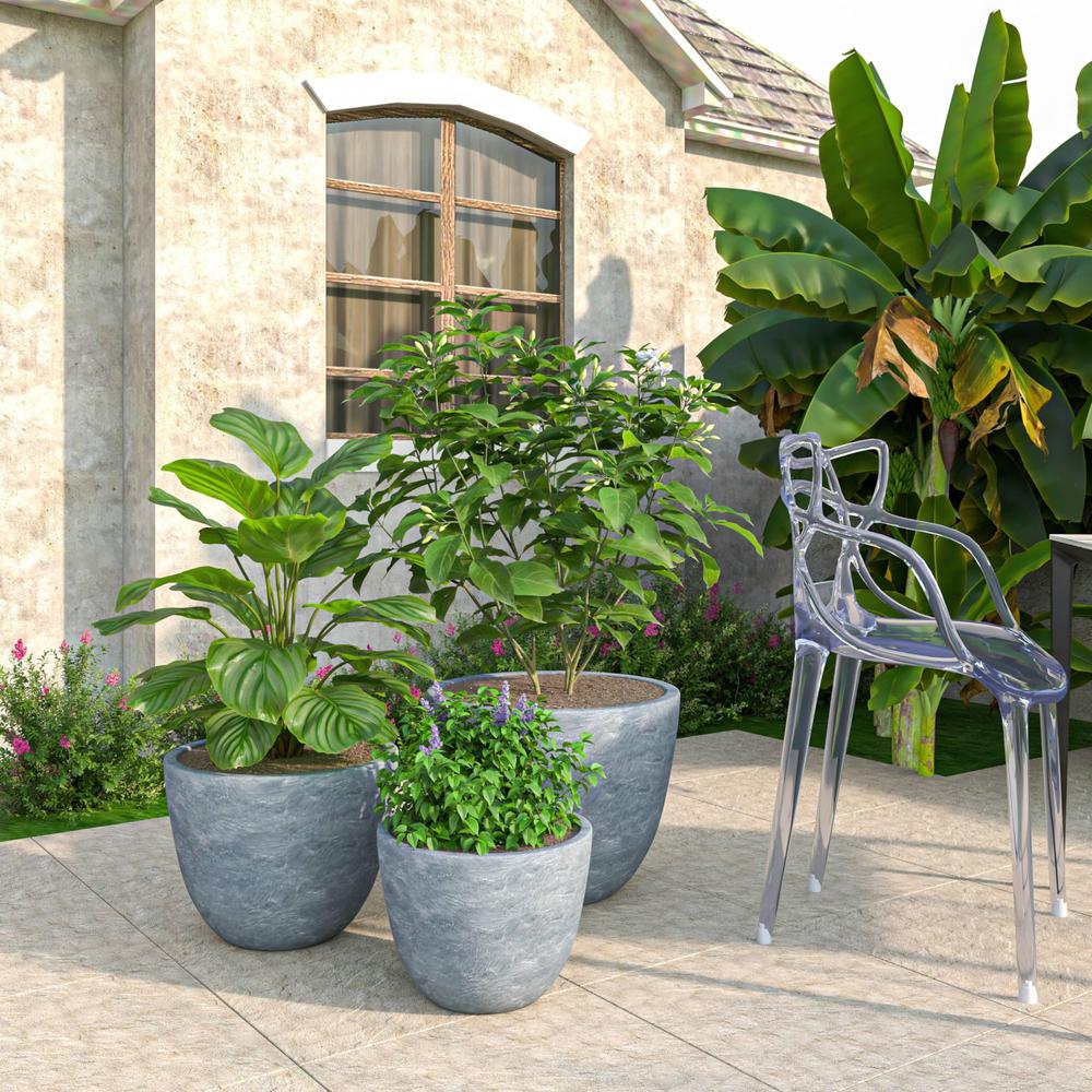 Dahlia Series Poly Stone Planter Set in Aged Concrete
