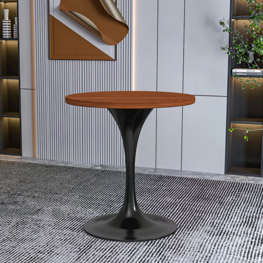 Verve Collection 27 Round Dining Table, Black Base with Cognac Brown MDF Top