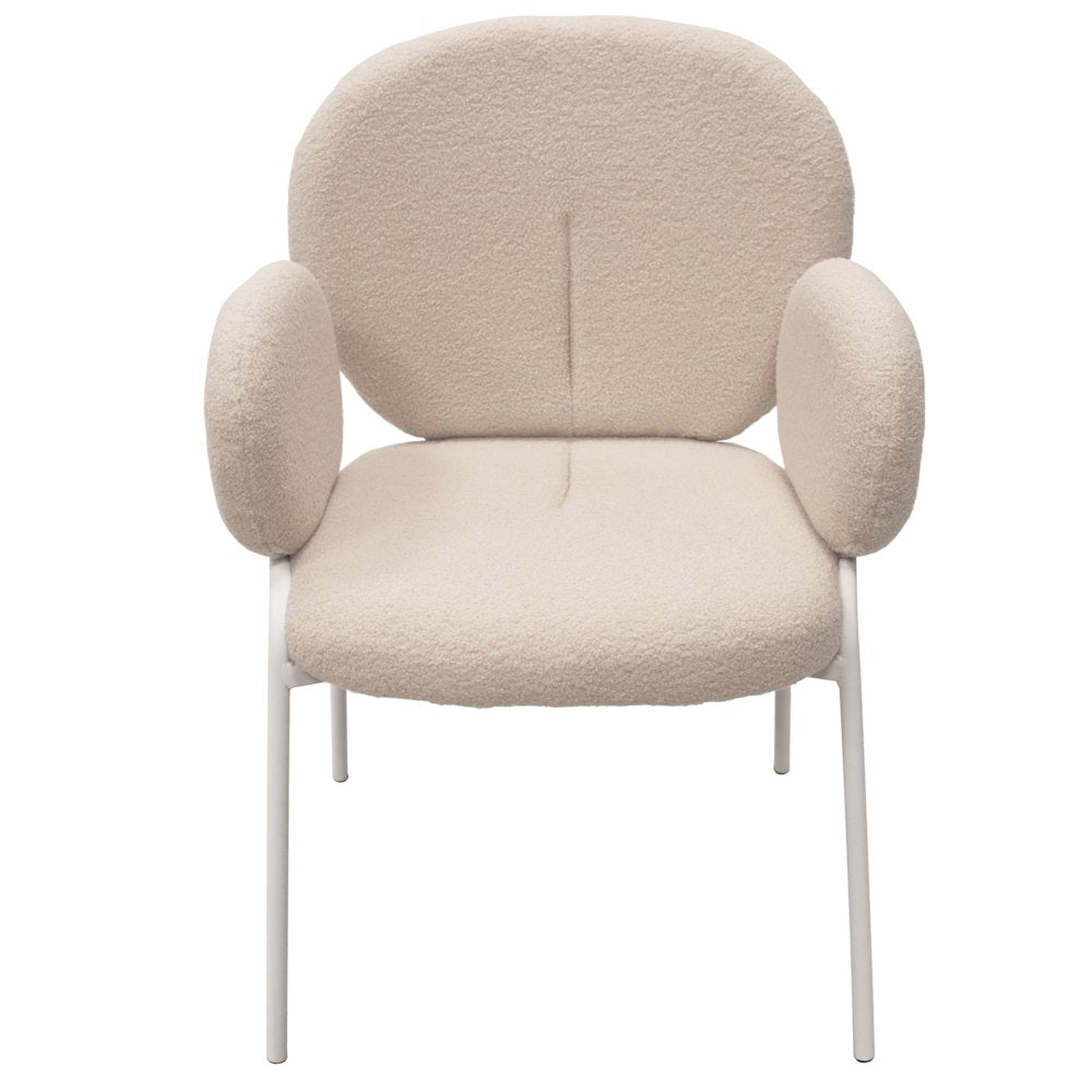 Celestial Series Boucle Dining Arm Chair, White Frame with White Fabric