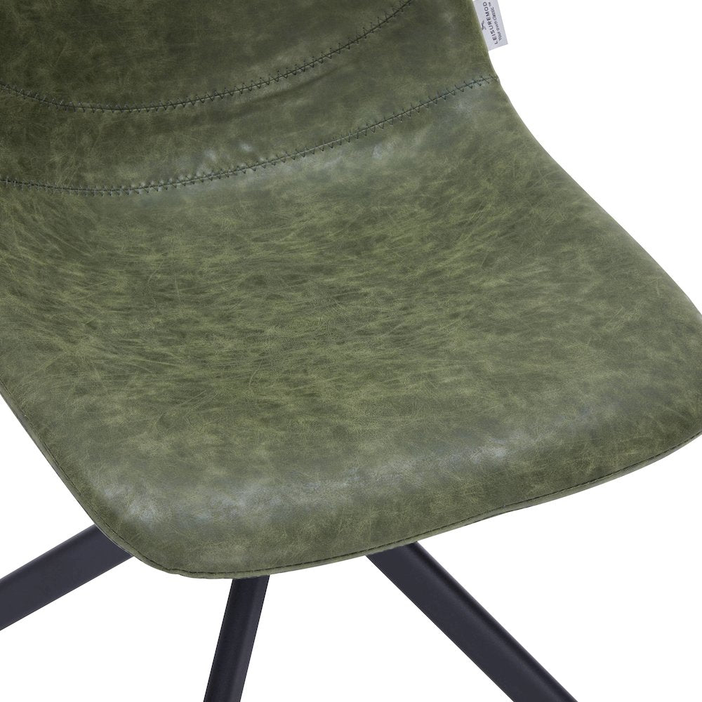 Markley Modern Leather Swival Dining Chair With Metal Legs in Green
